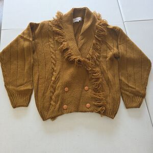 Vintage Spice Of Life Knit Cardigan Sweater Golden Brown Medium Western Boho